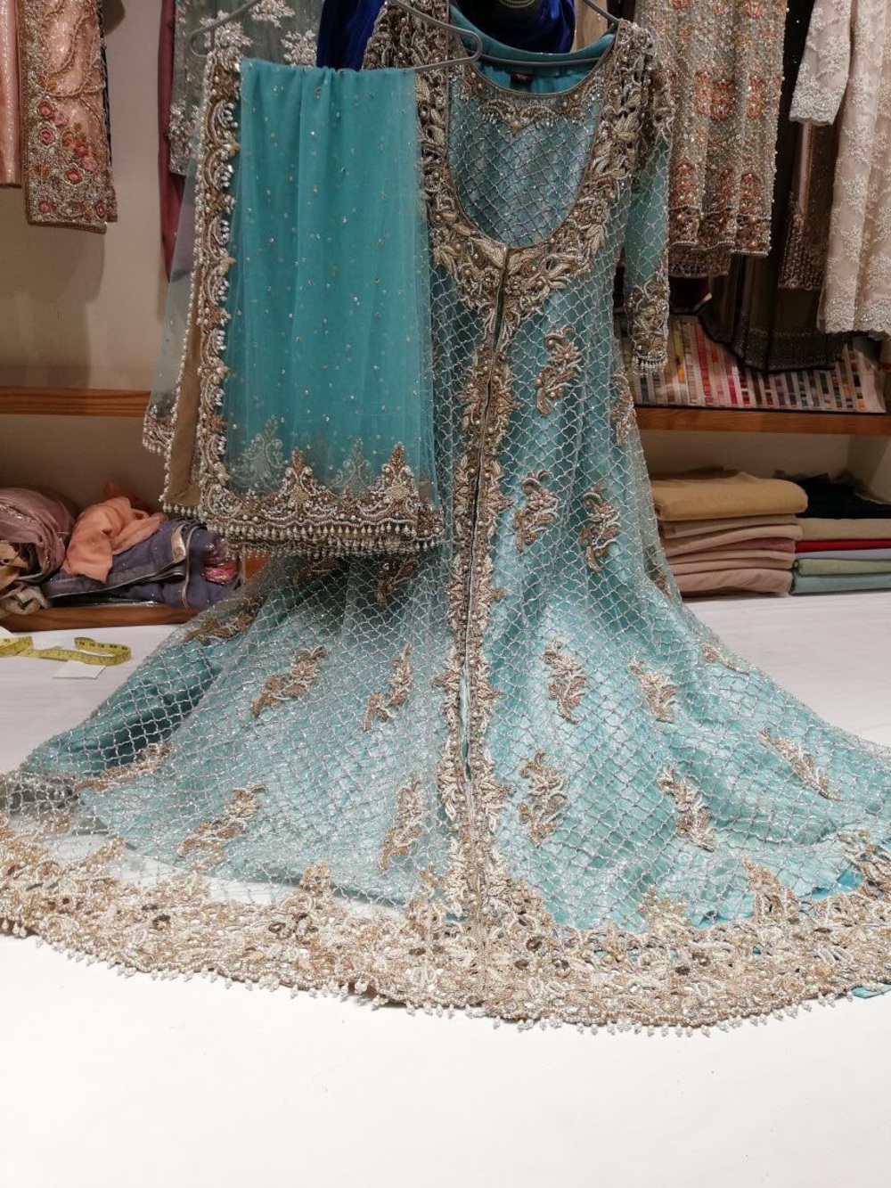 Embellished Aqua Bridal Dress with Dupatta